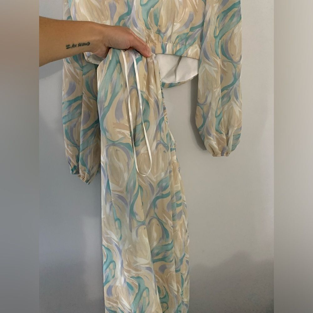 NWT Fashion Nova Eternal Beauty Maxi Dress Boho Blue Green Purple Taupe Size L - Picture 13 of 15
